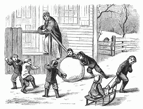 drawing of boys pushing snow ball